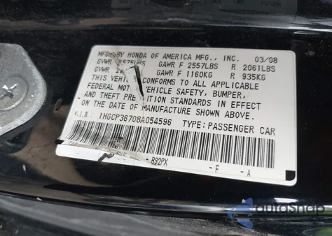 2008 Honda Accord 3.5 Ex z USA, uszkodzony, nr VIN 1HGCP36708A054596